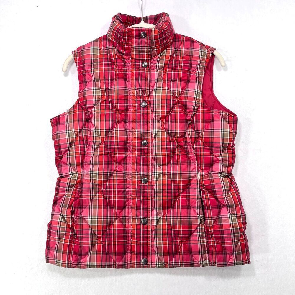 Lands End Vest Women XS Red Plaid Down Puffer Quilted Outdoor Hiking Gorpcore
